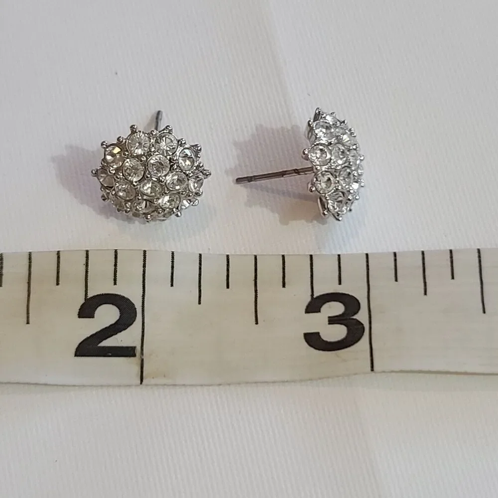 Vintage Silver Tone Rhinestone Cluster Post Earrings
